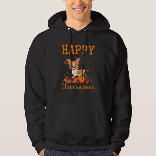 Retro Corgi Dog Happy Thanksgiving Matching Family パーカ (正面)