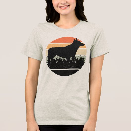 Retro Corgi Sunset トライブレンドTシャツ (正面)