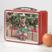 Retro Cornish Rex Cat Christmas Personalized  メタルランチボックス (インサイチュ)