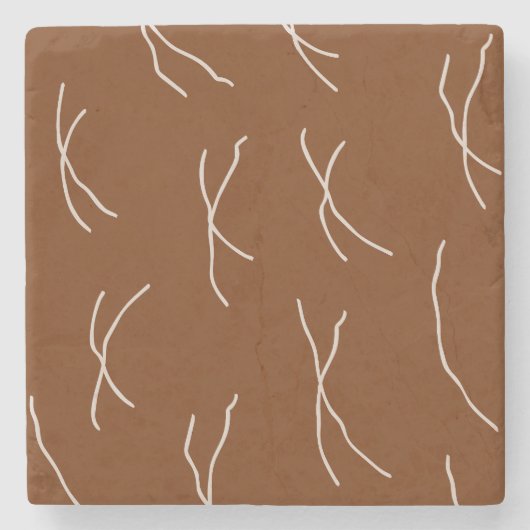 Retro Cottage Abstract Sketchy Lines Dark Brown ストーンコースター (正面)