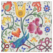 Retro Country Chickens In Flower Garden Pattern ファブリック (クローズアップ)