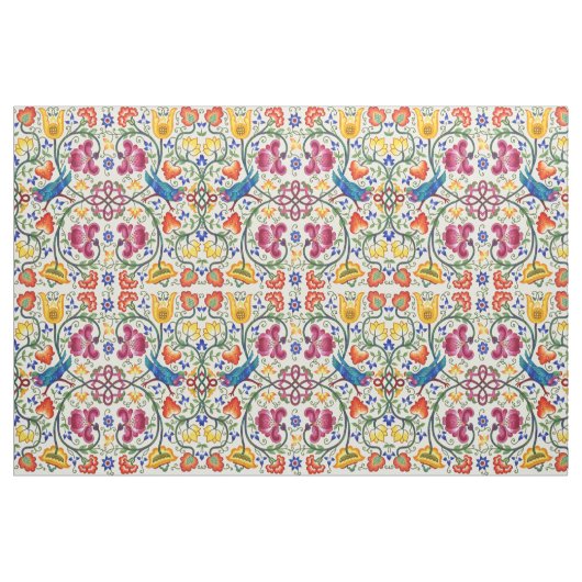 Retro Country Chickens In Flower Garden Pattern ファブリック (ファットクウォーター)