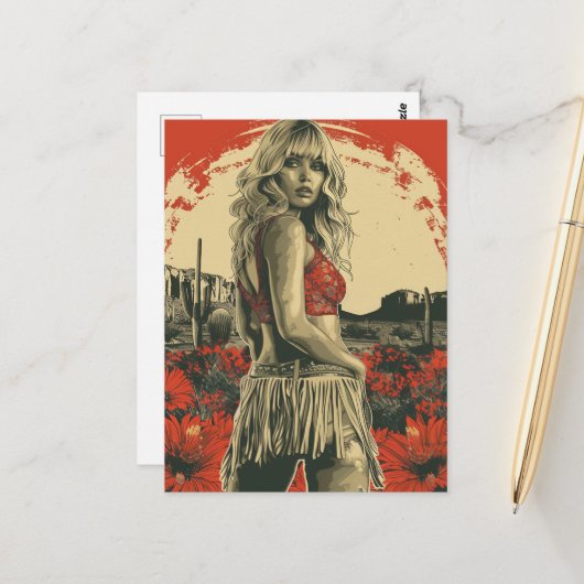 Retro Cowgirl ポストカード (正面/裏面インサイチュ)