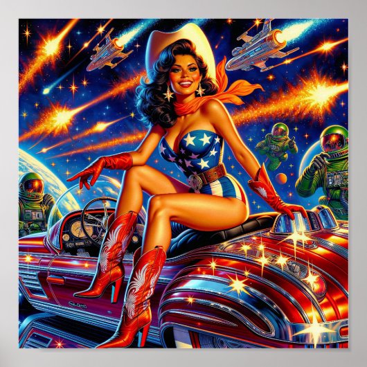 Retro Cowgirl Pin-Up ポスター (正面)