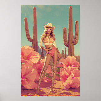 Retro Cowgirl Pin-Up – 1970s Western Desert  ポスター