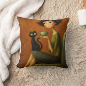 Retro Cozy Morning Black Cat Aesthetic  クッション (ブランケット)