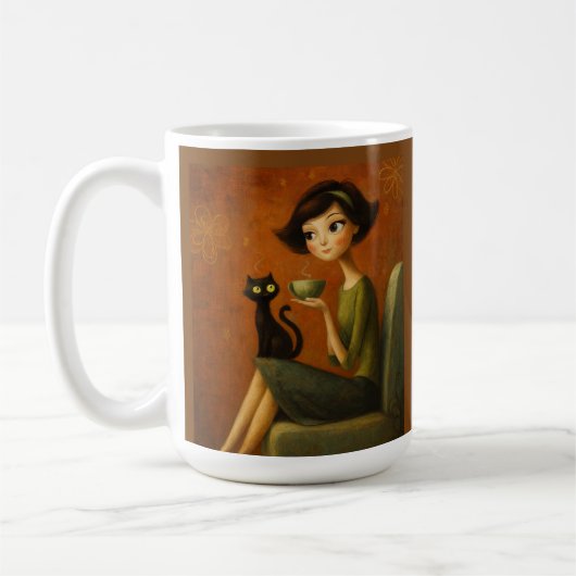 Retro Cozy Morning Black Cat Aesthetic コーヒーマグカップ (左)