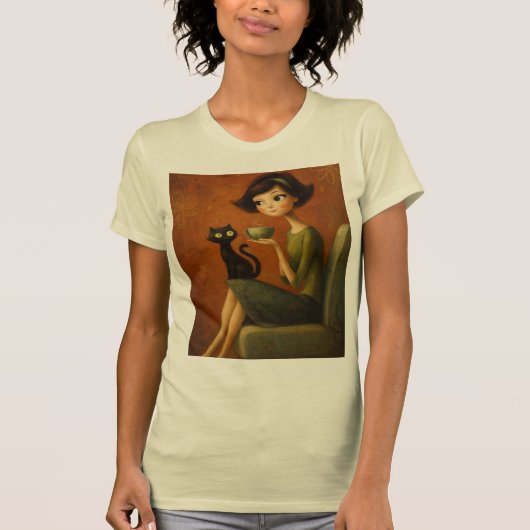 Retro Cozy Morning Black Cat Aesthetic Tee Tシャツ (正面)