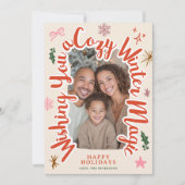 Retro Cozy Winter Hand drawn Christmas Photo シーズンカード (正面)