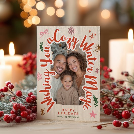 Retro Cozy Winter Hand drawn Christmas Photo シーズンカード