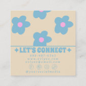 Retro Cream Blue Groovy Floral Trendy Fun Boho スクエア名刺 (裏面)
