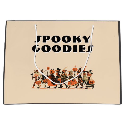 Retro Cream＆Orange Spooky Goodies Halloween ラージペーパーバッグ (正面)