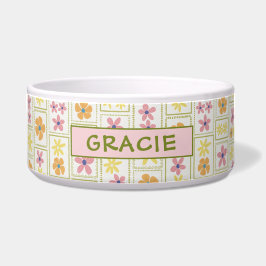 Retro Cream Patchwork Floral Custom Large Dog ボウル