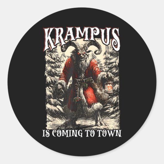 Retro Creepmas Krampus Is Coming To Town Dark Humo ラウンドシール (正面)