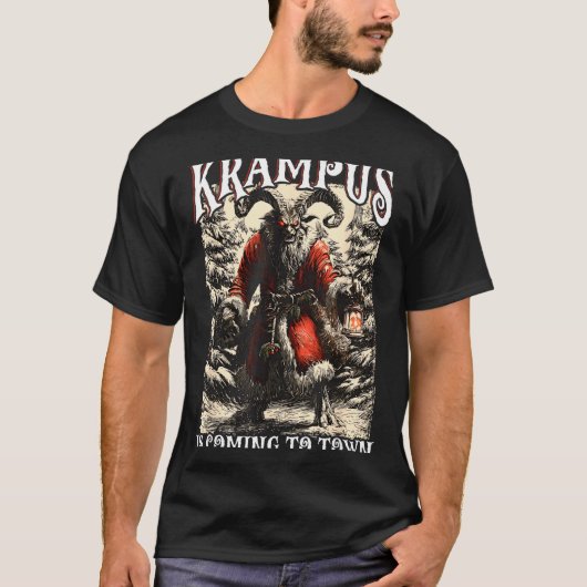 Retro Creepmas Krampus Is Coming To Town Dark Humo Tシャツ (正面)