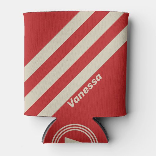 Retro Crimson Three Stripes with Name 缶クーラー (正面)