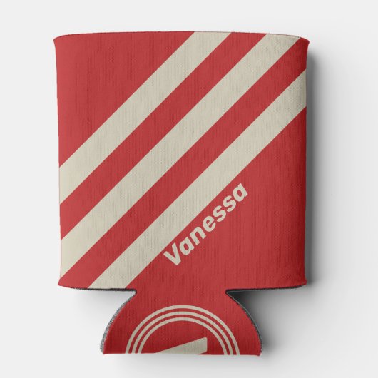 Retro Crimson Three Stripes with Name 缶クーラー (裏面)