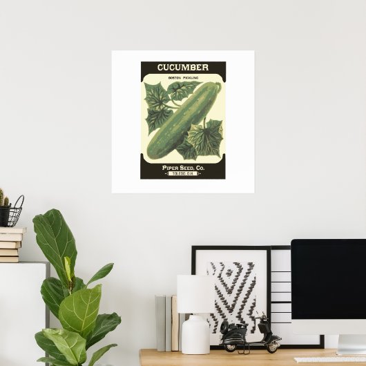 Retro Cucumber Seed Packet Poster Print ポスター (ホームオフィス)