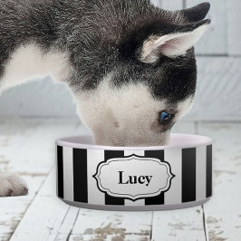 Retro Cute Black & White Stripe Ceramic Pet Bowl ボウル