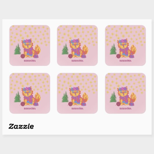 Retro Cute Cat Christmas Sticker スクエアシール (シート)
