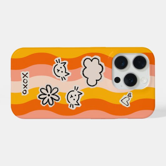 Retro Cute Cat with accents iPhoneケース (裏面横)