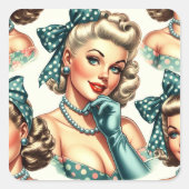 Retro Cute Classic Pinup スクエアシール (正面)