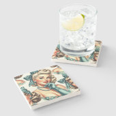 Retro Cute Classic Pinup ストーンコースター (横)