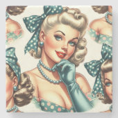 Retro Cute Classic Pinup ストーンコースター (正面)