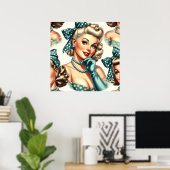 Retro Cute Classic Pinup ポスター (ホームオフィス)