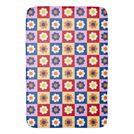 Retro Cute colorful Flowers Pattern  バスマット (正面縦)