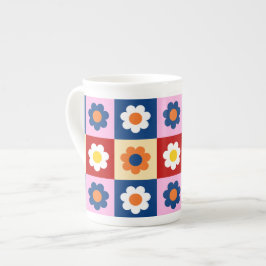 Retro Cute colorful Flowers Pattern  ボーンチャイナマグカップ