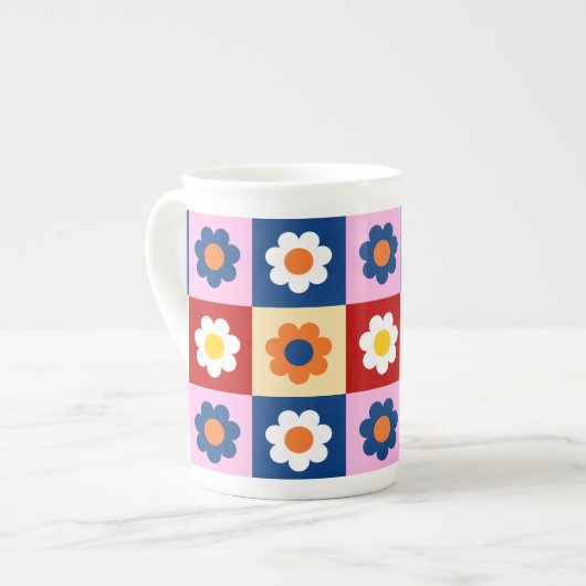 Retro Cute colorful Flowers Pattern  ボーンチャイナマグカップ (正面左)