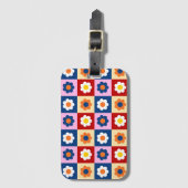 Retro Cute colorful Flowers Pattern  ラゲッジタグ (正面縦)