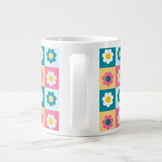 Retro Cute colorful Pastel Flowers Pattern  ジャンボコーヒーマグカップ (裏面)