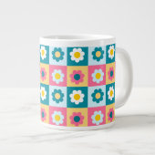 Retro Cute colorful Pastel Flowers Pattern  ジャンボコーヒーマグカップ (正面右)
