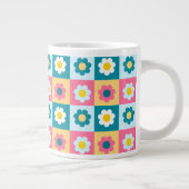 Retro Cute colorful Pastel Flowers Pattern  ジャンボコーヒーマグカップ (右)
