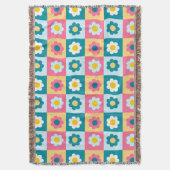 Retro Cute colorful Pastel Flowers Pattern  スローブランケット (正面縦)