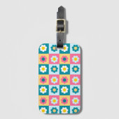 Retro Cute colorful Pastel Flowers Pattern  ラゲッジタグ (正面縦)