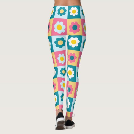Retro Cute colorful Pastel Flowers Pattern レギンス (裏面)