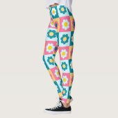 Retro Cute colorful Pastel Flowers Pattern レギンス (左)