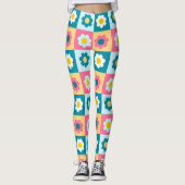 Retro Cute colorful Pastel Flowers Pattern レギンス (正面)