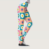 Retro Cute colorful Pastel Flowers Pattern レギンス (右)