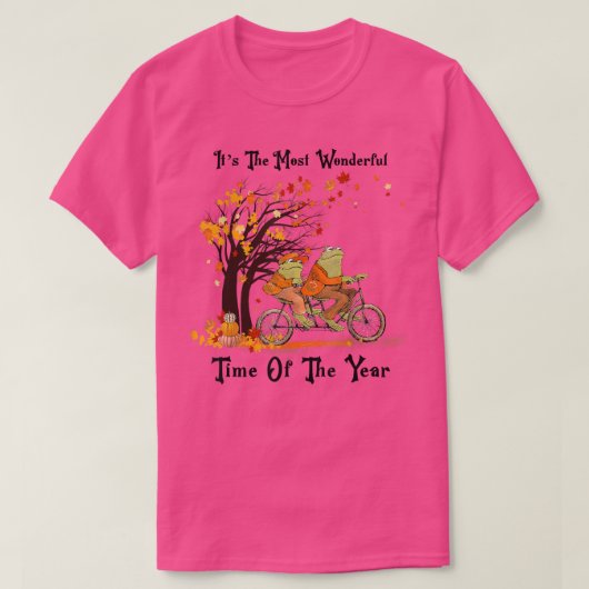 Retro Cute Frogs Riding Bike Fall Leaves Autumn Fr Tシャツ (デザイン正面)
