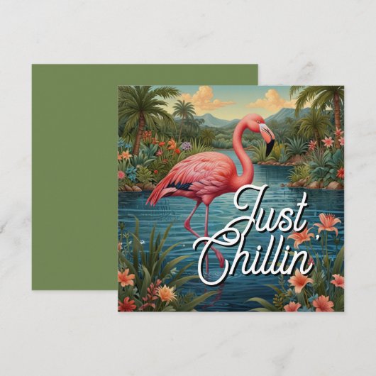 Retro cute pink flamingo tropical paradise   (正面/裏面)
