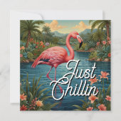 Retro cute pink flamingo tropical paradise   (正面)