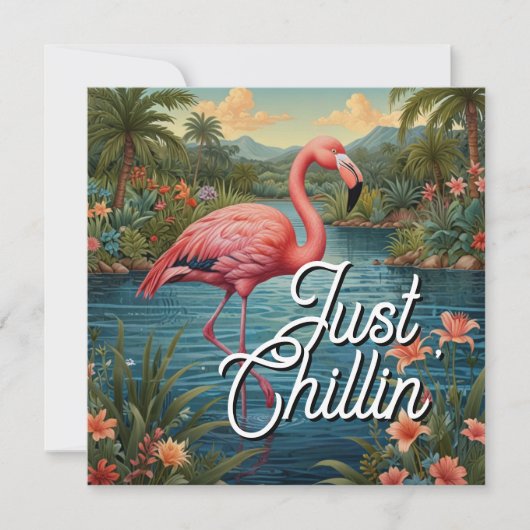 Retro cute pink flamingo tropical paradise   (正面)