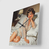 Retro Cute Woman '50 Pin-up スクエア壁時計 (傾斜)