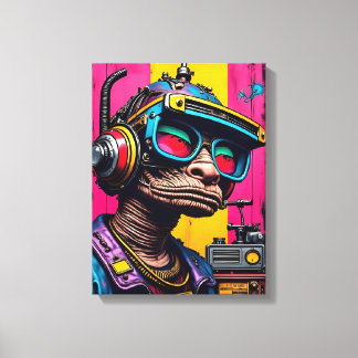 Retro Cyberpunk Alien – Neon Streetwear Sci-Fi Art キャンバスプリント