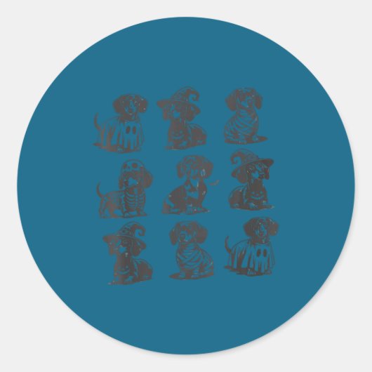 Retro Dachshund Witch Dog Soky Season Halloween Fu ラウンドシール (正面)