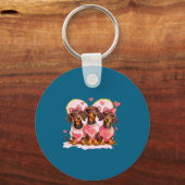 Retro Dachshund With Heart Sungles Valentine's Day キーホルダー (正面)